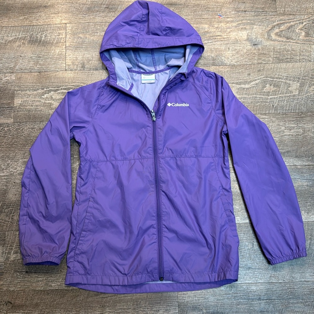 Girl’s large purple Columbia rain jacket